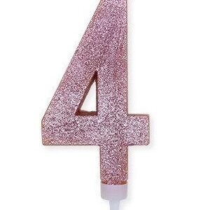 Candela Numero 4 Rosa Gold Glitter 15 cm *