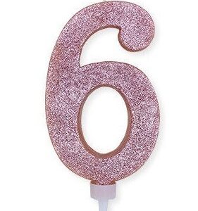 Candela Numero 6 Rosa Gold Glitter 15 cm *