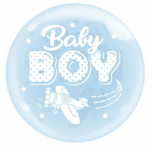 Palloncino Bubble 18” 46 cm Celeste Trasparente con stampa Baby Boy *