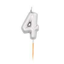 Candelina numero 4 Argento Metal 8 cm *