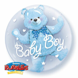 Palloncino Qualetex 24” 61 cm Bubbles Baby Boy Orsacchiotto Celeste