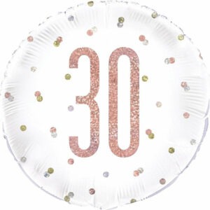 Palloncino Mylar 18” 45 cm Bianco con numero 30 Rosa Gold