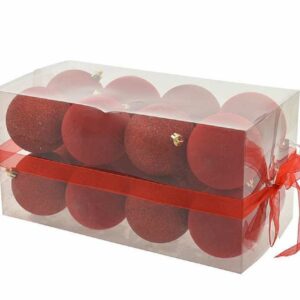 Box 16 sfere 8 cm Velluto Rosso con glitter *