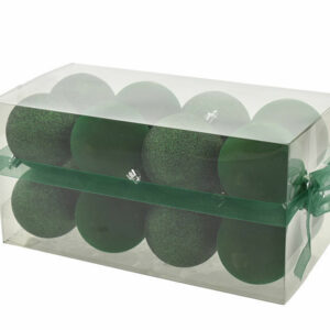 Box 16 sfere 8 cm Verde Glitter e velluto *