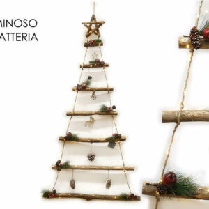 Albero con 90 LED a parete 135 cm con bacche e pigne *