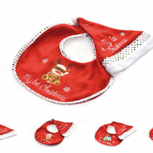 1 Set Baby Natalizio Bavetta e Cappello Fantasie Assortite