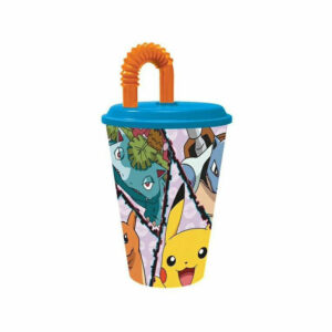 Bicchiere in plastica 430 ml con cannuccia Pokemon *