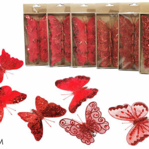 Set 4 Farfalle 10 cm con molletta  Rosso *