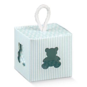 Scatola con Cordoncino Orsetto Millerighe Azzurro 5x5x5 cm 10 pz *