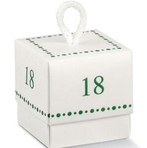 Scatolino in Cartoncino Fleur 5×5 cm altezza 5 cm con Stampa 18 in verde con cordoncino 10 pz *