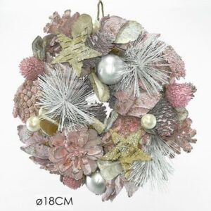 Ghirlanda Natalizia Decorata Rosa con Stelle diametro 18 cm *