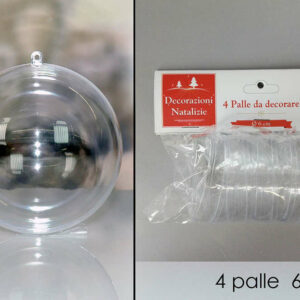 Set 4 Palline Trasparenti da decorare 60 mm *