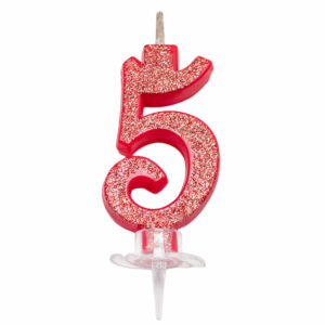 CANDELINA MINI 7 cm ROSSA GLITTER MAGICHE numero 5 *