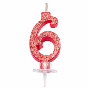 CANDELINA MINI 7 cm ROSSA GLITTER MAGICHE numero 6 *