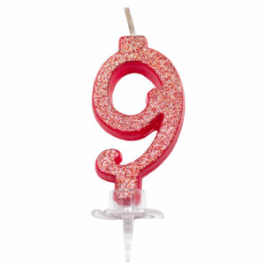 CANDELINA MINI 7 cm ROSSA GLITTER MAGICHE numero 9 *