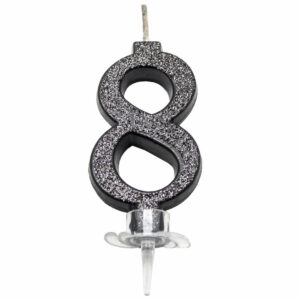 CANDELINA MINI 7 cm NERA GLITTER MAGICHE numero 8 *