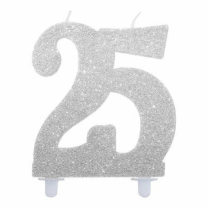 Candelina numero 25 Argento Glitter 12 cm *