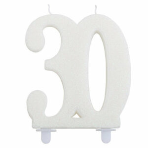 Candelina numero 30 Bianco Glitter 12 cm *