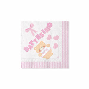 Tovaglioli 25×25 cm Battesimo Teddy Rosa 20 pz*