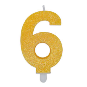 Candela Numero 6 Giallo Glitter*