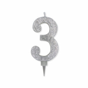 Candela Maxi Numero 3 Argento Glitter 15 cm*