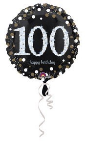 Palloncino Mylar 100 Anni Happy Birthday Nero e Argento 45 cm