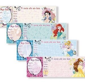 Biglietti Invito Principesse Disney ad assegno 21×7 cm 15 pz colori assortiti *