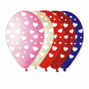 PALLONCINI LATTICE 12” MULTICOLOR con CUORI BIANCHI 100 pz*