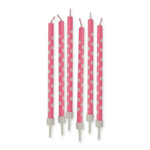 CANDELINA MATITE + SUPPORTO POIS ROSA 6 pz *