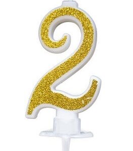 Candela 7 cm Glitter Oro numero 2 *