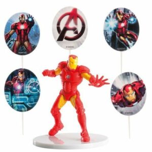 Kit Decorazione Torta Iron Man + 3 Stemmi Assortiti