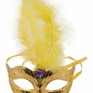 Maschera Donna Gold con Piuma Gialla*