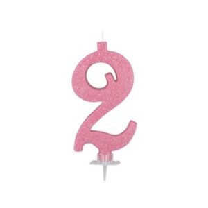 Candela 12 cm Glitter Rosa numero 2*