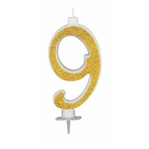 Candela 12 cm Glitter Oro numero 9*