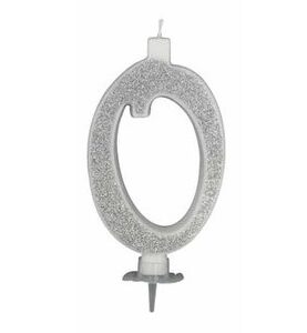 Candela 12 cm Glitter Argento numero 0 *