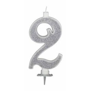 Candela 12 cm Glitter Argento numero 2 *