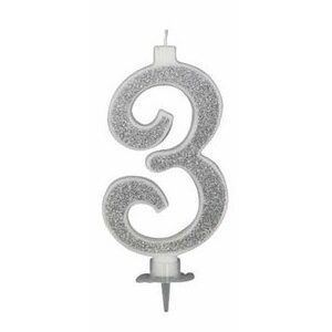 Candela 12 cm Glitter Argento numero 3 *