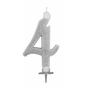 Candela 12 cm Glitter Argento numero 4*