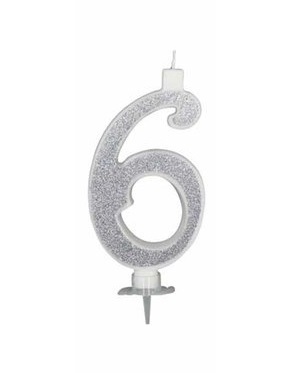 Candela 12 cm Glitter Argento numero 6*