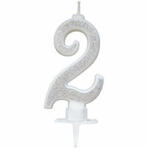 Candela 7 cm Glitter Argento numero 2 *