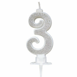 Candela 7 cm Glitter Argento numero 3 *