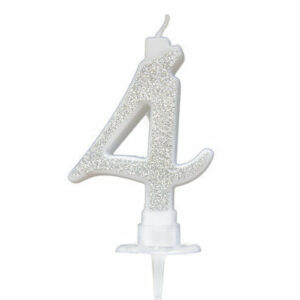 Candela 7 cm Glitter Argento numero 4 *