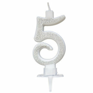 Candela 7 cm Glitter Argento numero 5 *