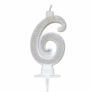 Candela 7 cm Glitter Argento numero 6 *