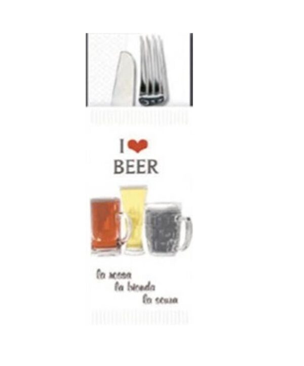 50 Buste Porta Posate I Love Beer + Tovagliolo