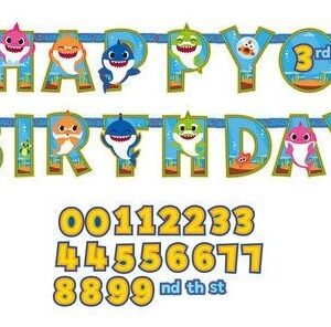 Festone Banner in carta con Età Personalizzabile Jumbo Baby Shark 3,20 mt