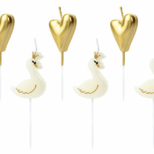 Candeline a forma Cuore Oro e Cigno Bianco 6 pz *