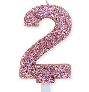 Candela Numero 2 Rosa Gold Glitter 9 cm *