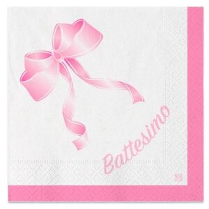 Tovaglioli 25×25 cm Battesimo Fiocco Rosa 20 pz *