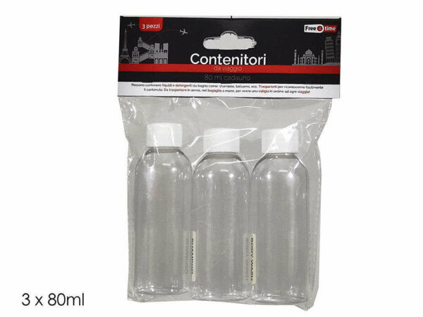 Set 3 contenitori da Viaggio in plastica da 80 ml *